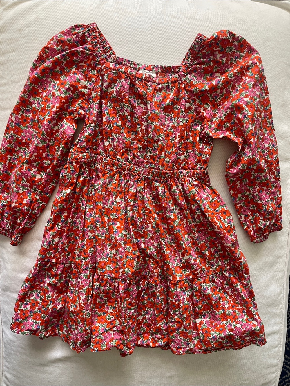 Crewcuts Girls Floral Puff-Sleeve Dress in Red and Pink Size 7